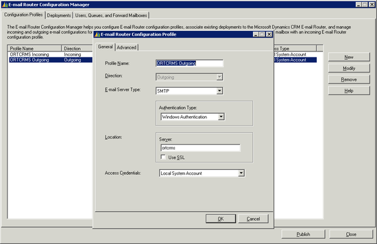 CRM E-mail Exchange Router konfigurace