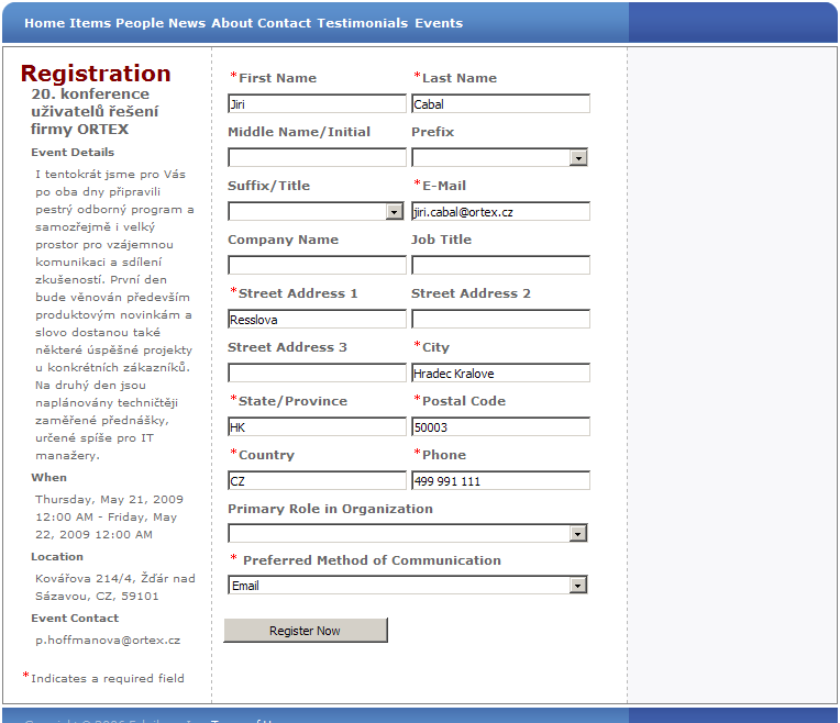 automatický registrační formulář